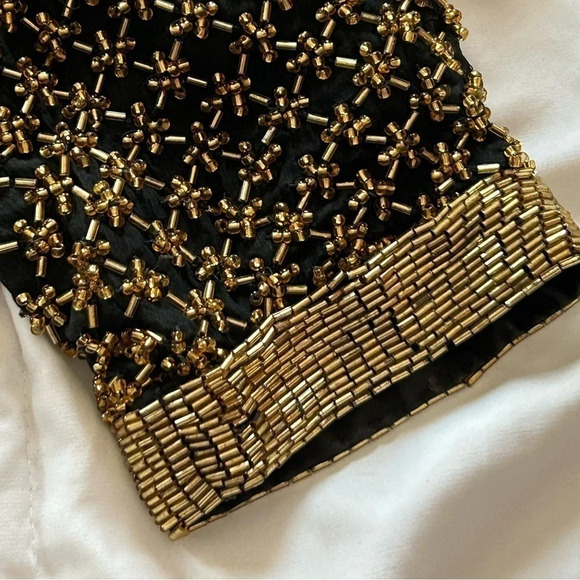Vintage Jessica Howard Metallic Black Gold Beaded Silk Jacket Women's Medium - Picture 3 of 13